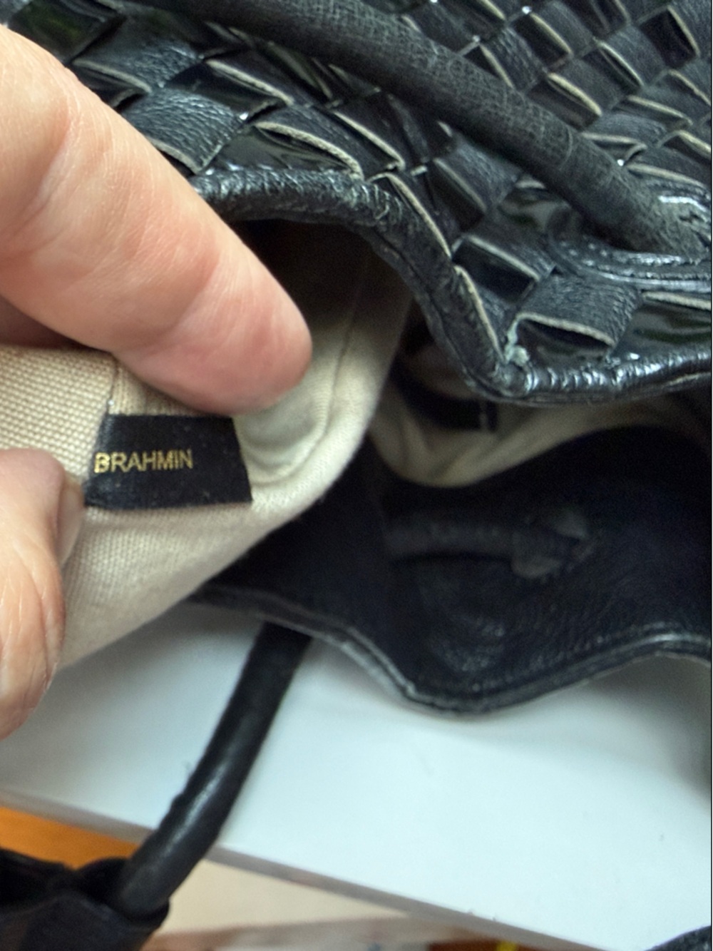 Brahmin Black Woven Leather Bucket/Drawstring Shoulder Bag - Picture 10 of 17